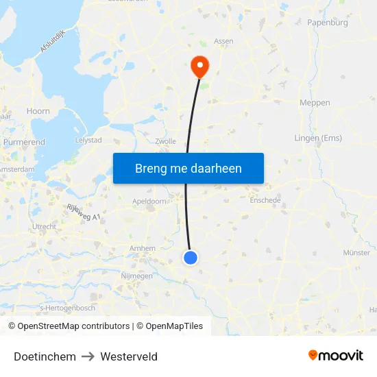 Doetinchem to Westerveld map