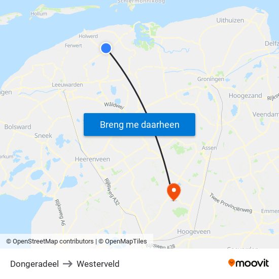 Dongeradeel to Westerveld map