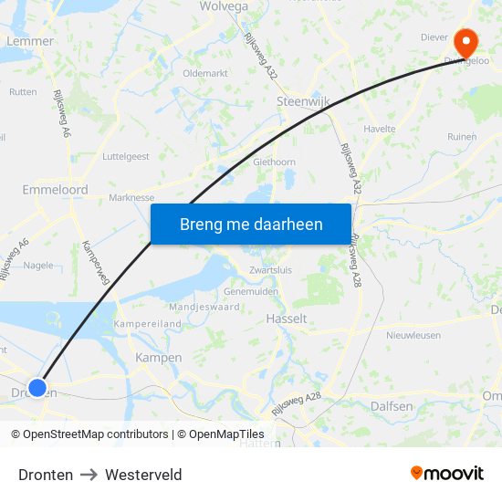 Dronten to Westerveld map