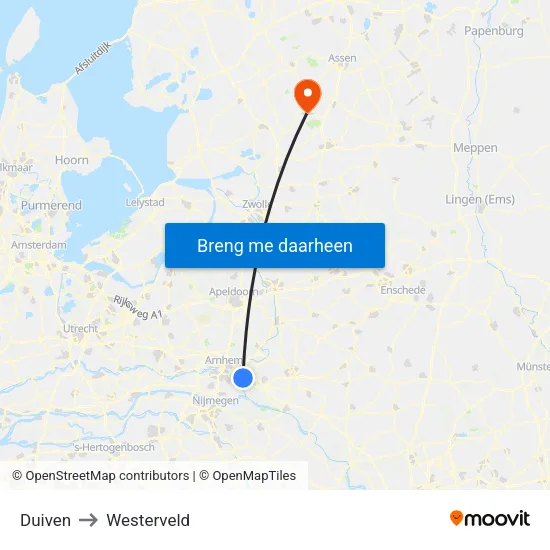 Duiven to Westerveld map