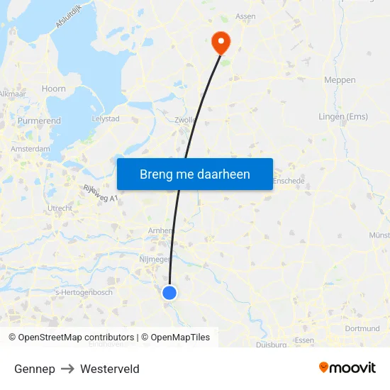 Gennep to Westerveld map