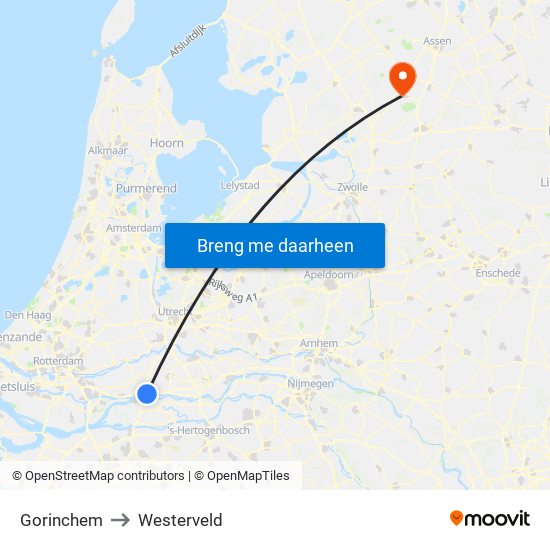Gorinchem to Westerveld map