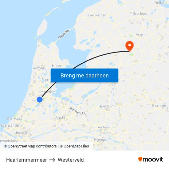 Haarlemmermeer to Westerveld map