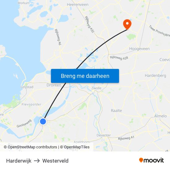 Harderwijk to Westerveld map