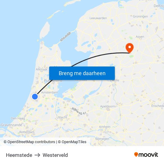 Heemstede to Westerveld map