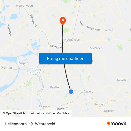 Hellendoorn to Westerveld map