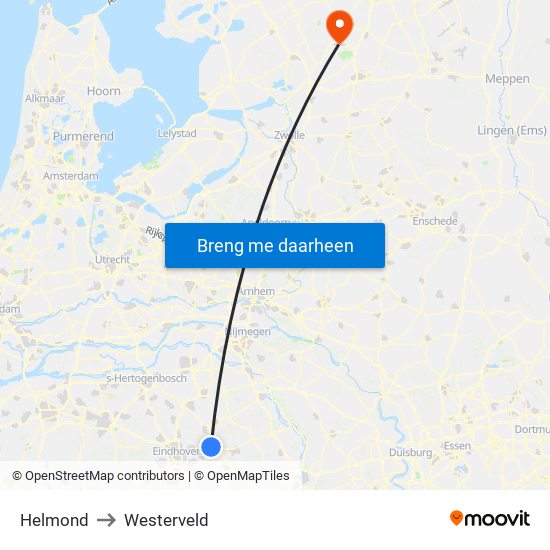 Helmond to Westerveld map