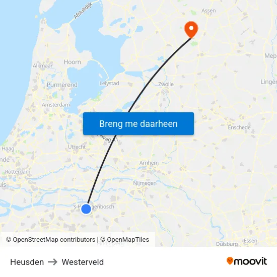 Heusden to Westerveld map