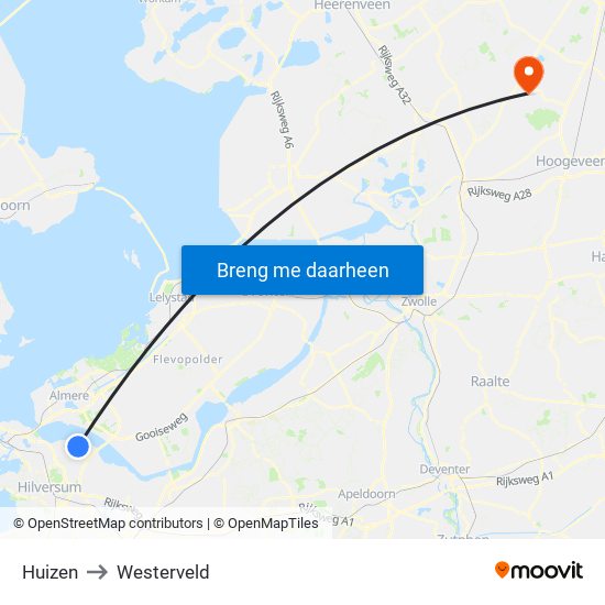 Huizen to Westerveld map