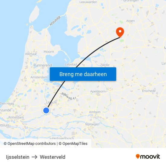 Ijsselstein to Westerveld map