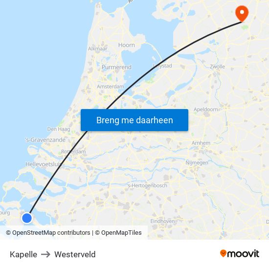 Kapelle to Westerveld map