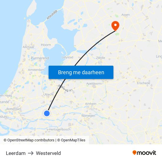 Leerdam to Westerveld map