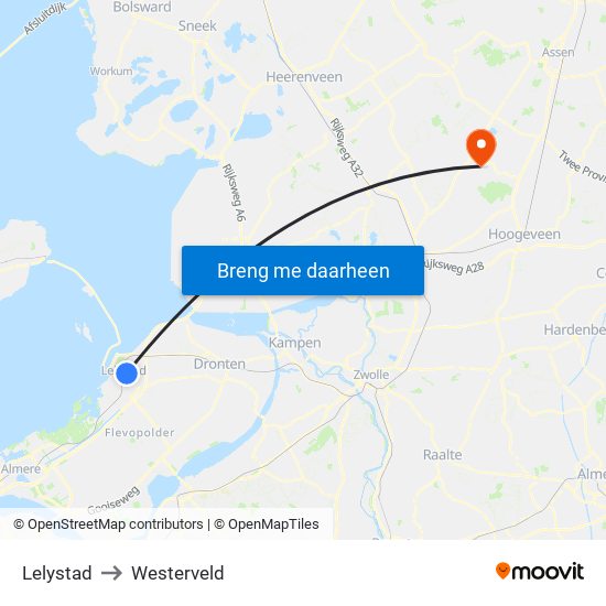 Lelystad to Westerveld map