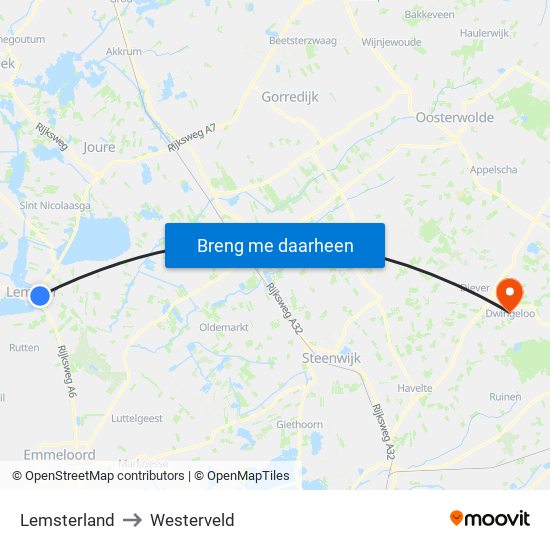 Lemsterland to Westerveld map