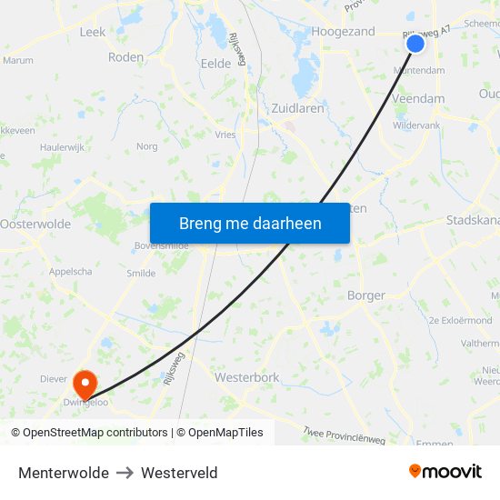 Menterwolde to Westerveld map