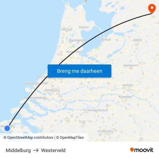 Middelburg to Westerveld map