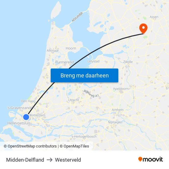 Midden-Delfland to Westerveld map