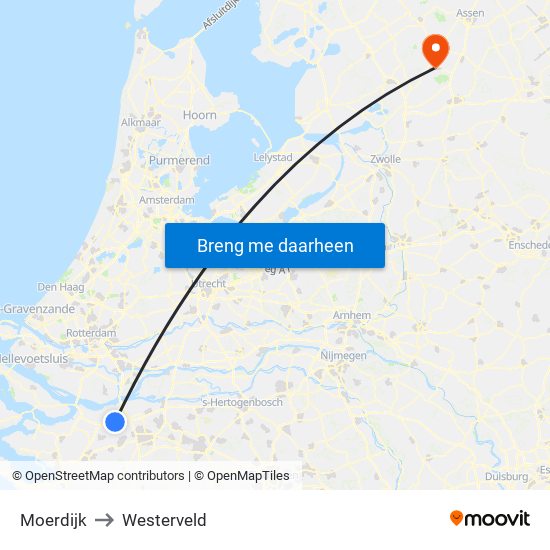 Moerdijk to Westerveld map