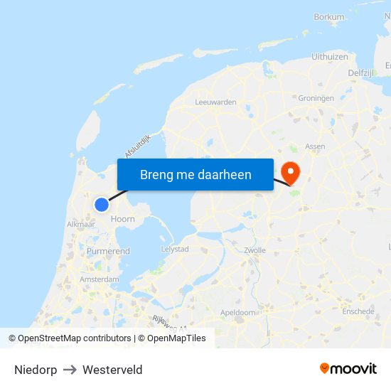 Niedorp to Westerveld map