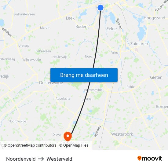 Noordenveld to Westerveld map