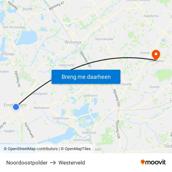 Noordoostpolder to Westerveld map
