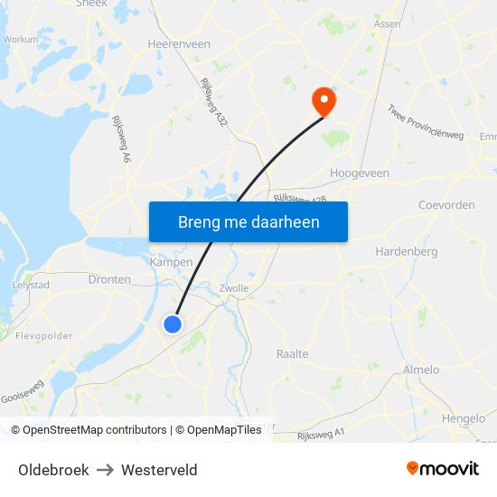 Oldebroek to Westerveld map