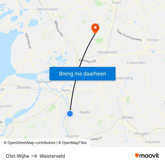 Olst-Wijhe to Westerveld map