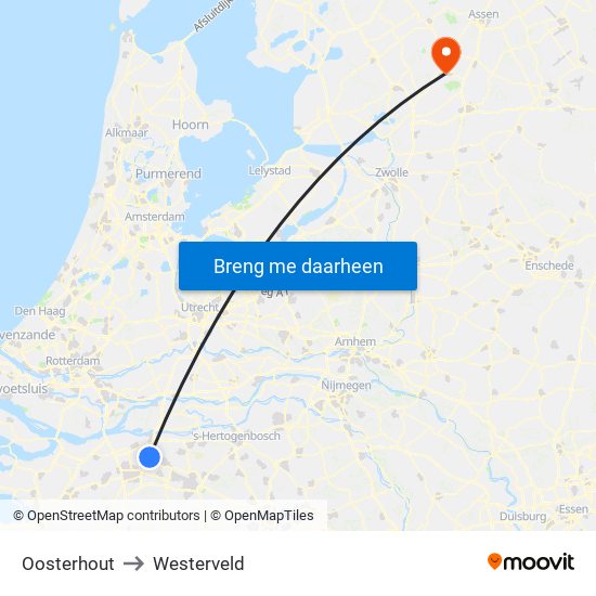 Oosterhout to Westerveld map