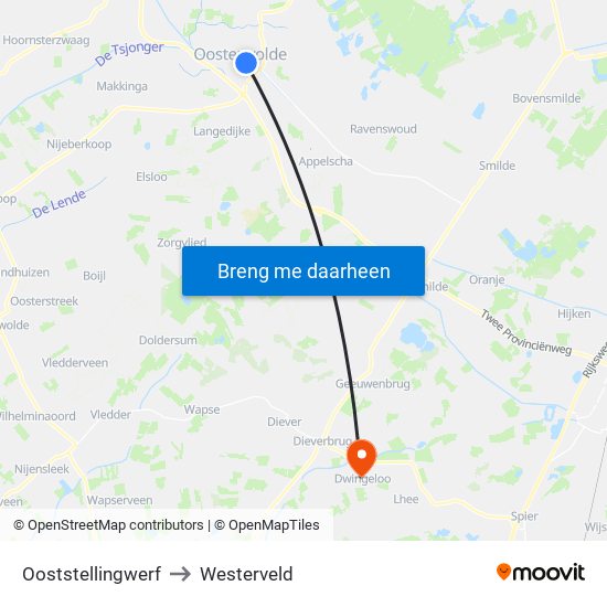 Ooststellingwerf to Westerveld map