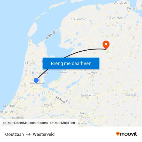 Oostzaan to Westerveld map