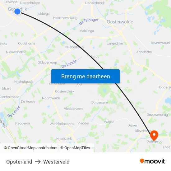 Opsterland to Westerveld map