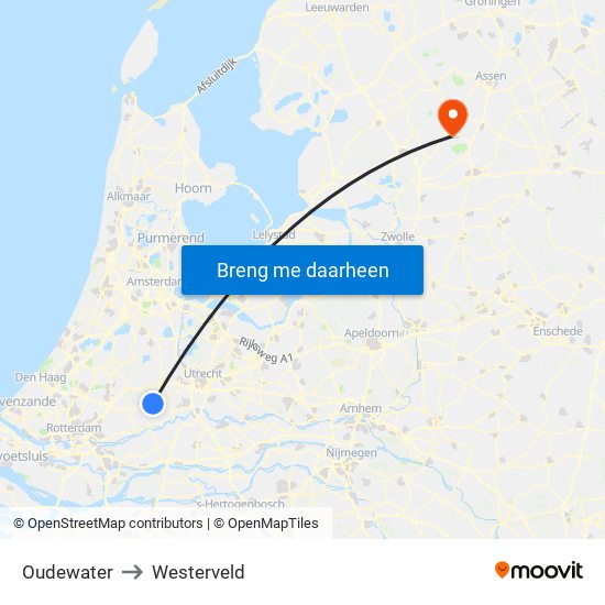 Oudewater to Westerveld map