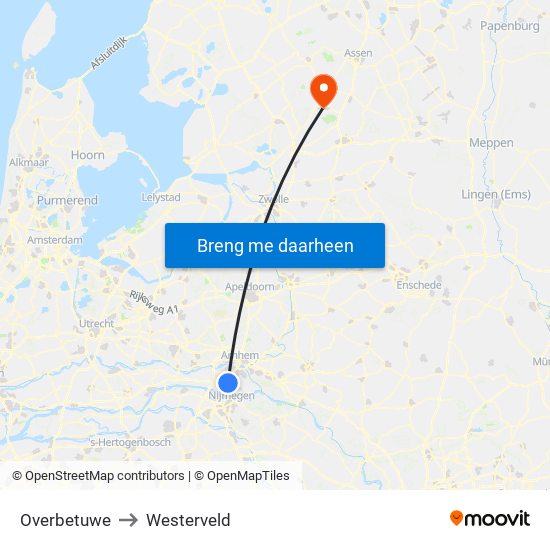 Overbetuwe to Westerveld map