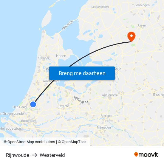 Rijnwoude to Westerveld map