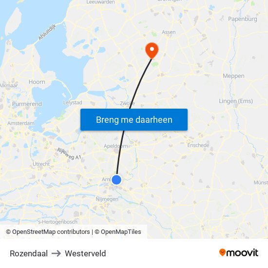 Rozendaal to Westerveld map