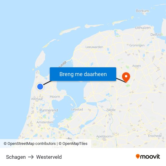 Schagen to Westerveld map