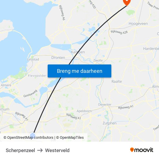 Scherpenzeel to Westerveld map