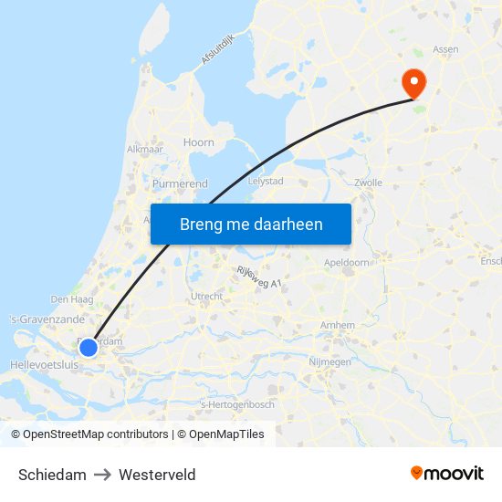 Schiedam to Westerveld map