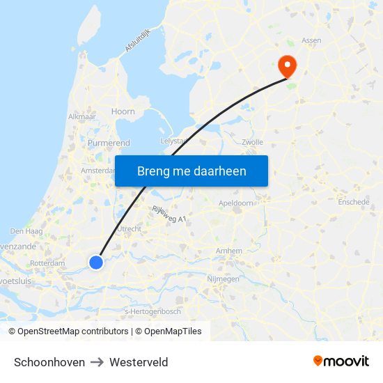 Schoonhoven to Westerveld map