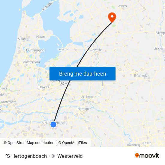 'S-Hertogenbosch to Westerveld map