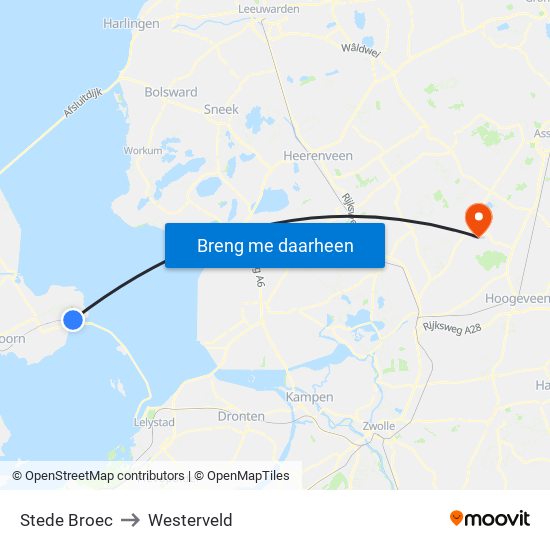 Stede Broec to Westerveld map