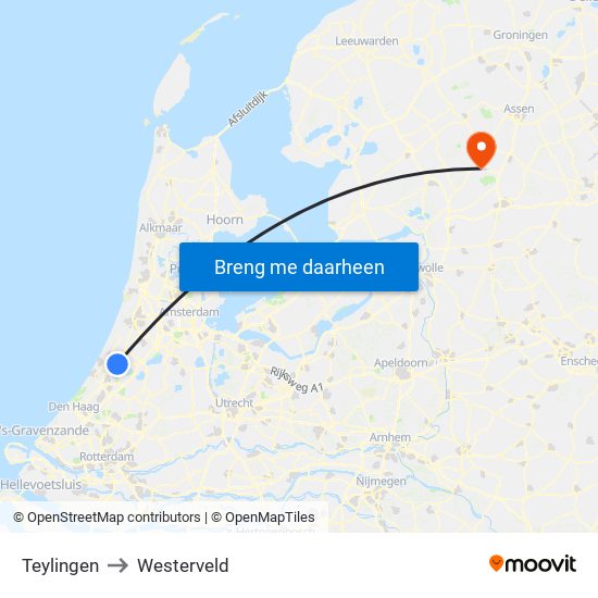 Teylingen to Westerveld map