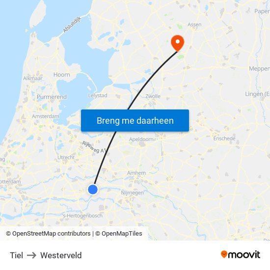 Tiel to Westerveld map