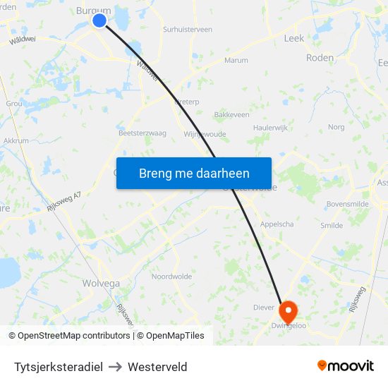 Tytsjerksteradiel to Westerveld map