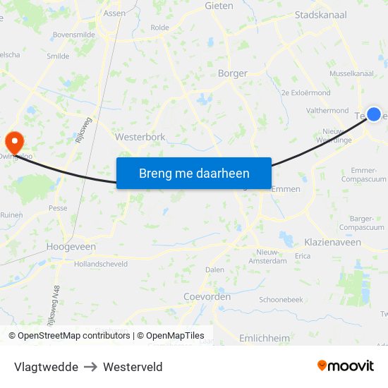 Vlagtwedde to Westerveld map