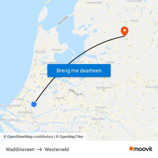 Waddinxveen to Westerveld map