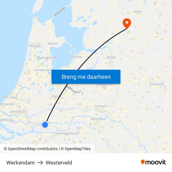 Werkendam to Westerveld map