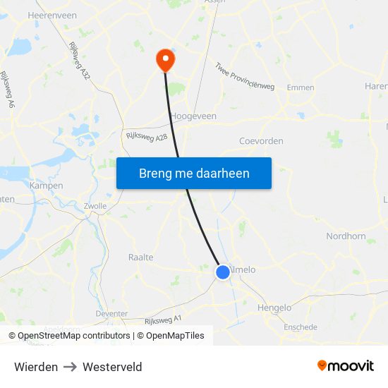 Wierden to Westerveld map