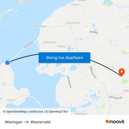 Wieringen to Westerveld map