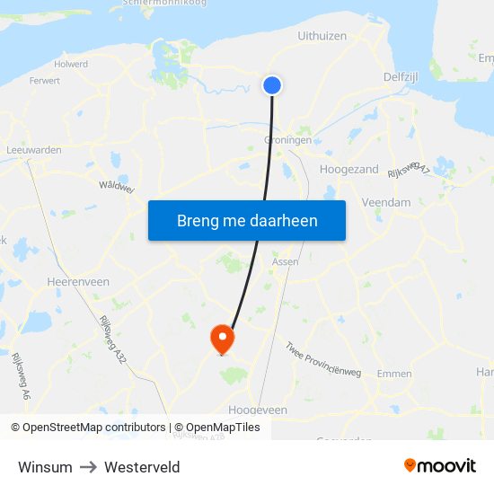 Winsum to Westerveld map